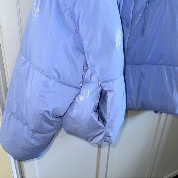 Zara Water-Repellent Quilted Hooded Jacket Shimmer Blue Puffer Coat Sz 2XL - Picture 8 of 15